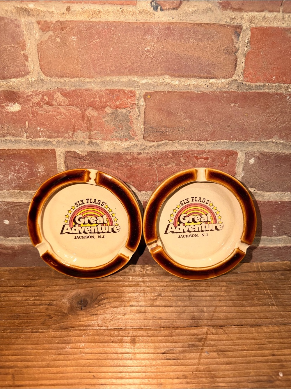 Six Flags Great Adventure Ceramic Ashtrays - Vintage Logo Limited 80s 90s Retro